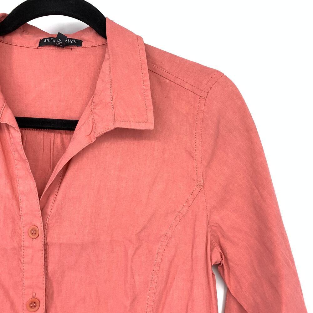 Eileen Fisher 3/4 Sleeve Shirt Dress Womens Size PS Coral Pink Linen Blend - Picture 3 of 6